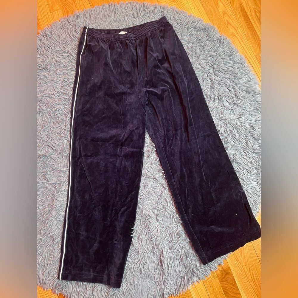 St. John Sport by Marie Gray Y2K Navy Velour Wide Leg Pants Size M
